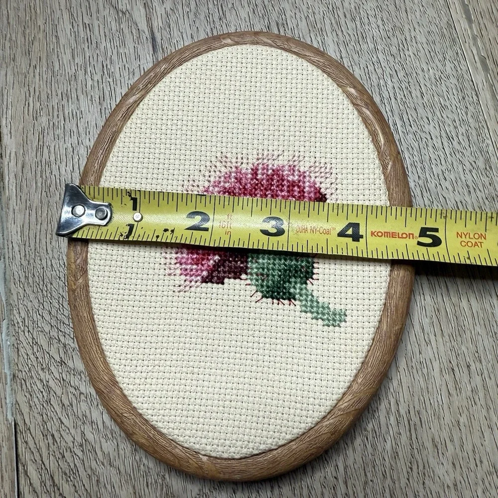 Vintage Framed Cross Stitch Simple Pink Flower  4.5